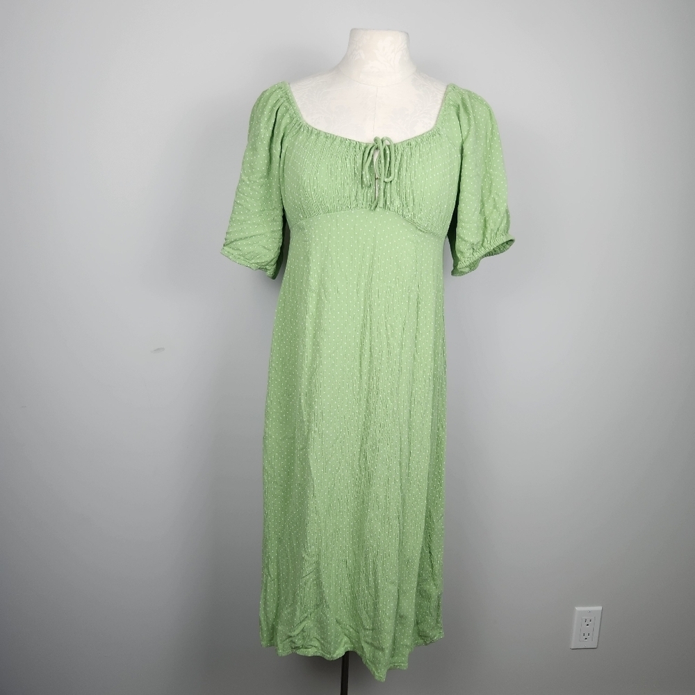 True Y2K Billabong Green Babydoll Milkmaid midi Dress Sz Small Fits Medium Large
